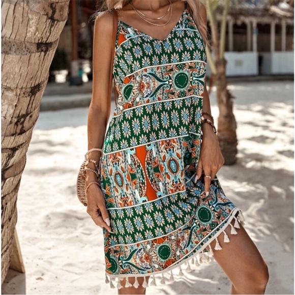 Boho Paisley Print Tassel Hem Cami Dress Sz.XS - Picture 6 of 13